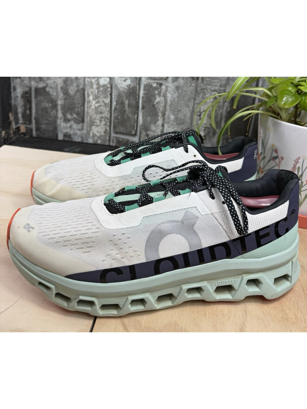 On CloudTec Men's White/Mint/Navy/Orange Low Top Lace-Up Athletic Sneaker 13